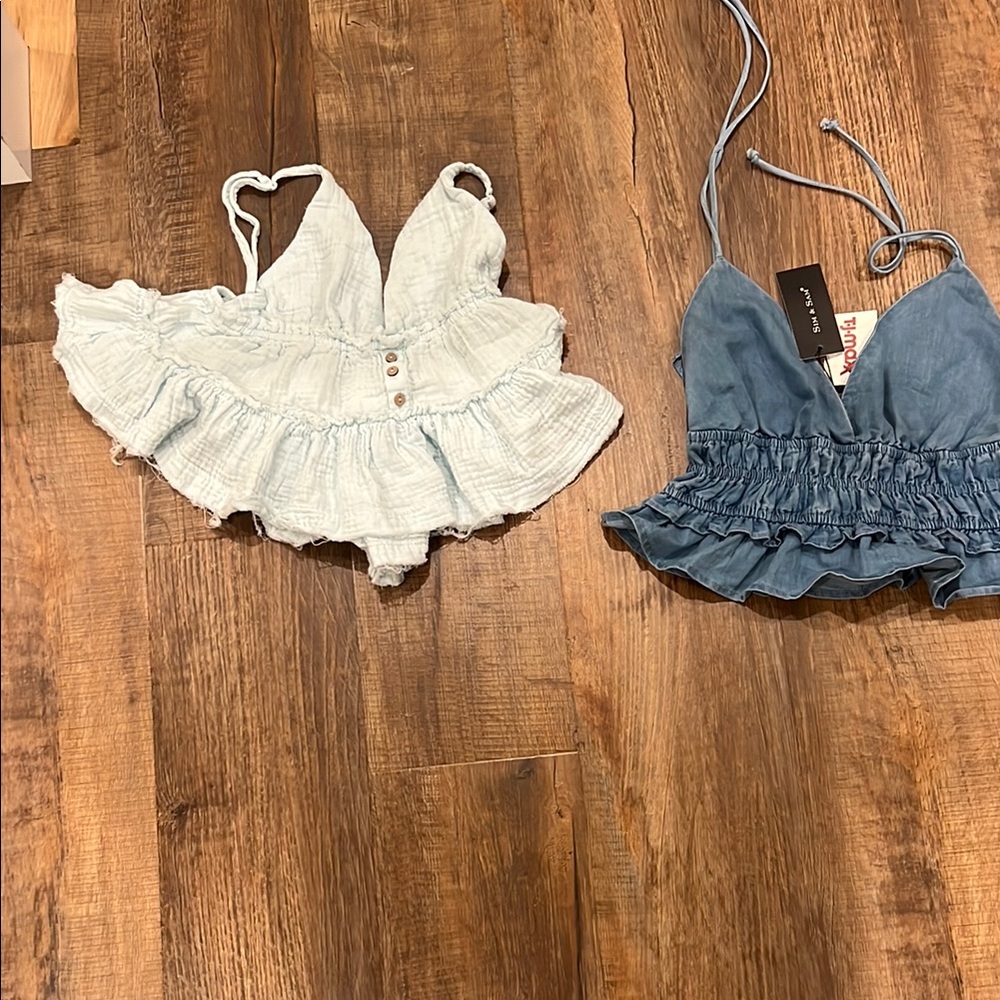 Blue and light blue  Ruffled Tops